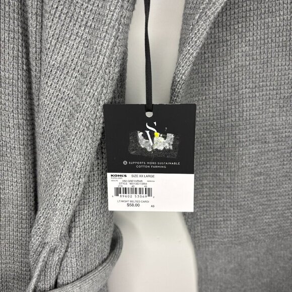 SIMPLY VERA VERA WANG NEW Cardigan Women XXL Waffle Knit Gray Belted Long - Picture 3 of 7